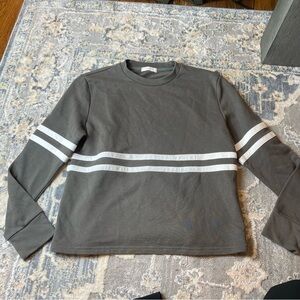 Gray Long Sleeve Shirt with White Stripes